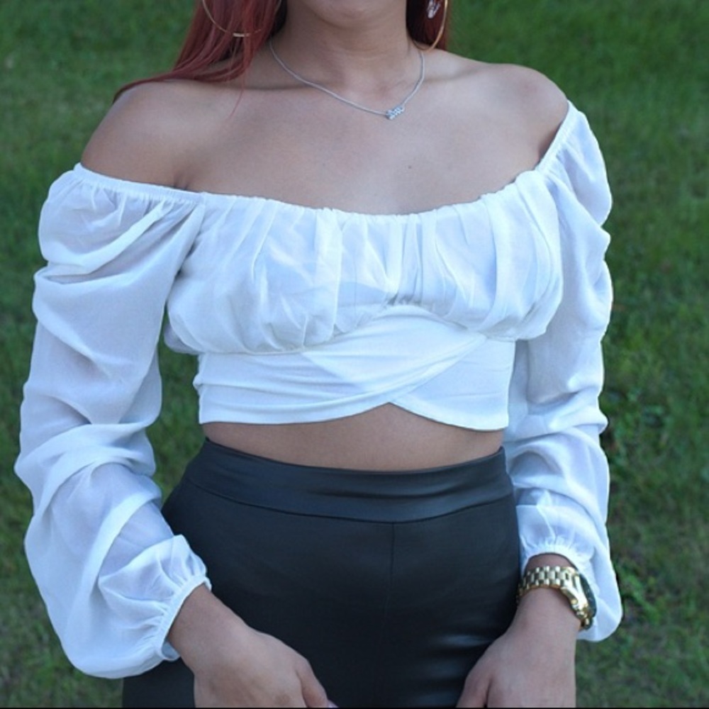 Off the shoulders,  back tied shirt